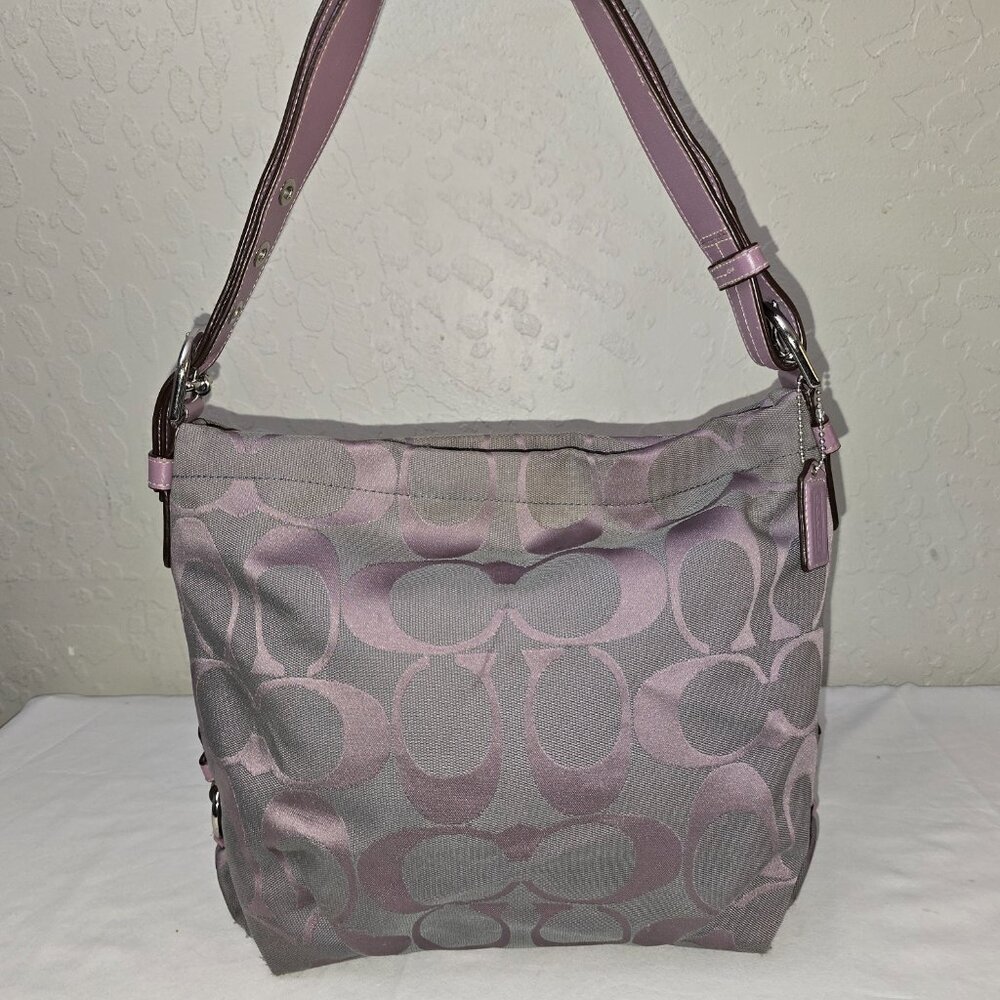 Coach F15067 Lilac & Light Gray Signature Canvas Convertible Duffel Crossbody